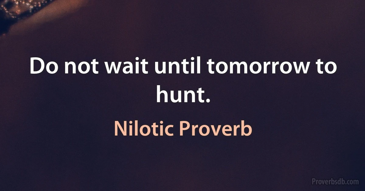 Do not wait until tomorrow to hunt. (Nilotic Proverb)