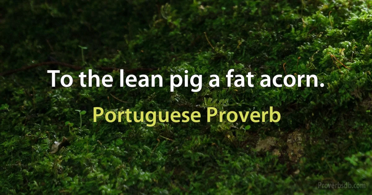 To the lean pig a fat acorn. (Portuguese Proverb)