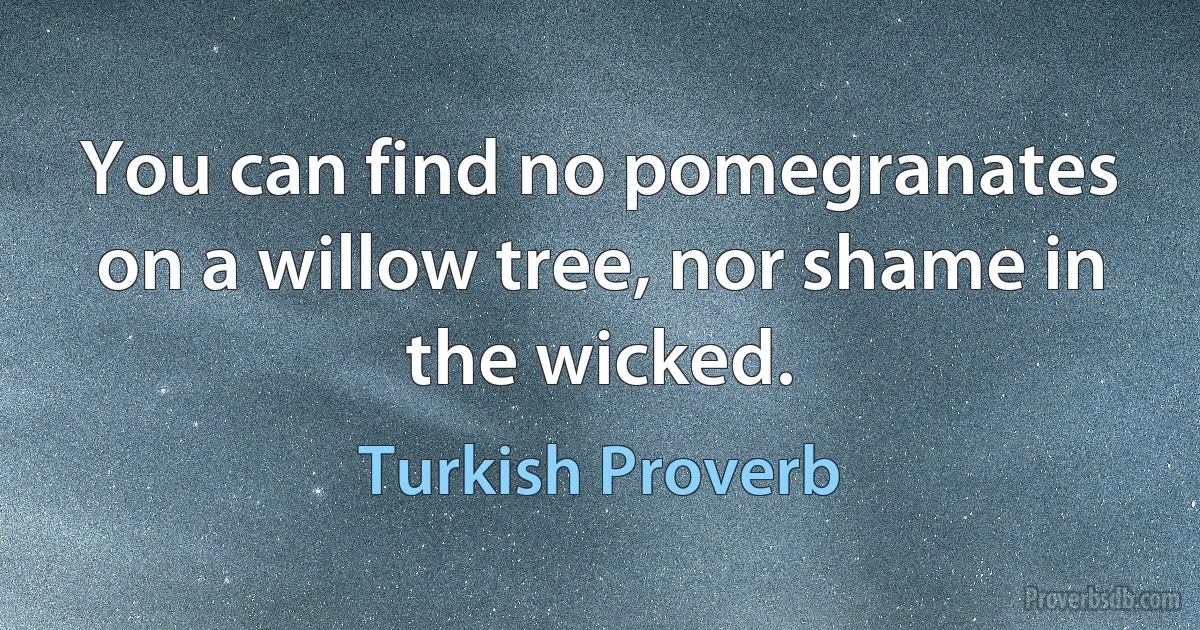 You can find no pomegranates on a willow tree, nor shame in the wicked. (Turkish Proverb)