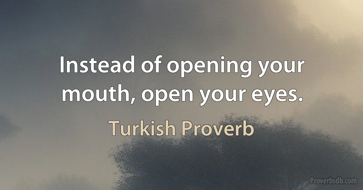 Instead of opening your mouth, open your eyes. (Turkish Proverb)