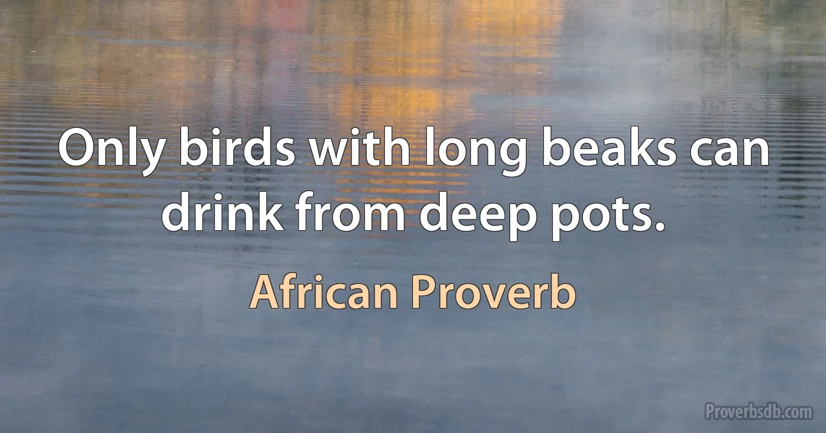 Only birds with long beaks can drink from deep pots. (African Proverb)