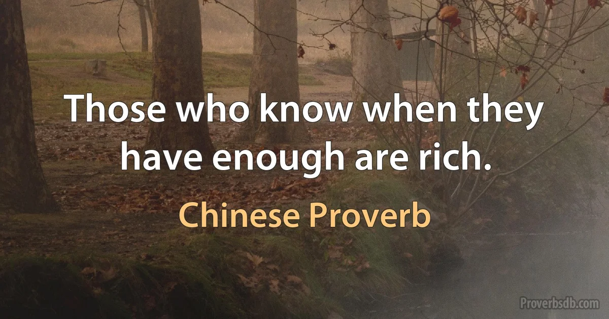 Those who know when they have enough are rich. (Chinese Proverb)