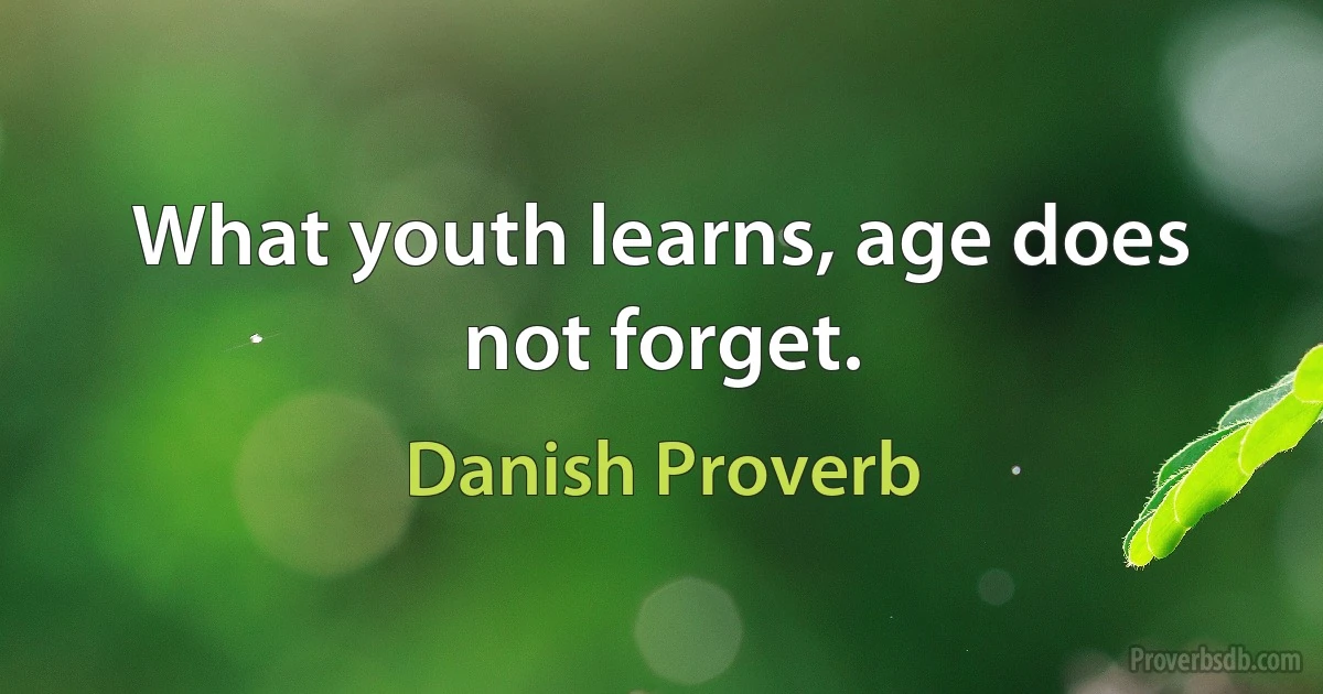 What youth learns, age does not forget. (Danish Proverb)