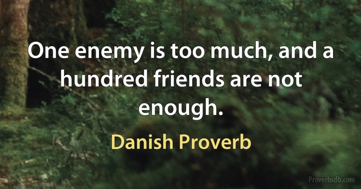 One enemy is too much, and a hundred friends are not enough. (Danish Proverb)