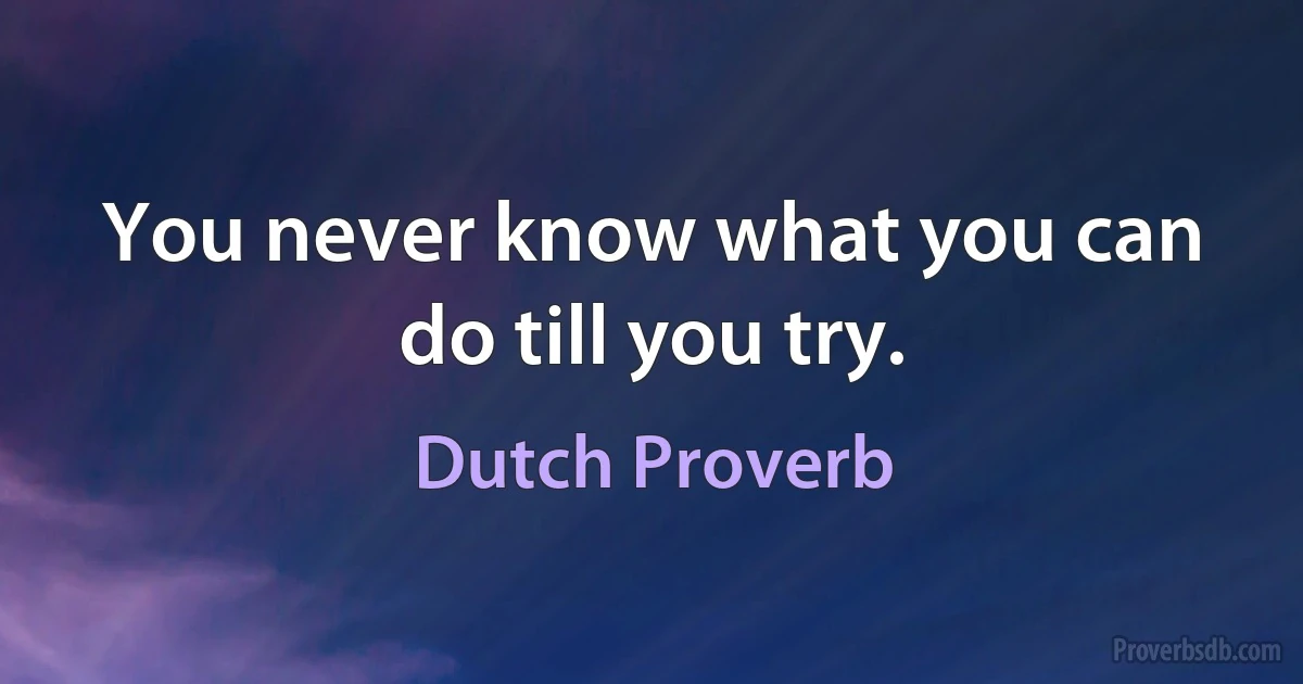 You never know what you can do till you try. (Dutch Proverb)