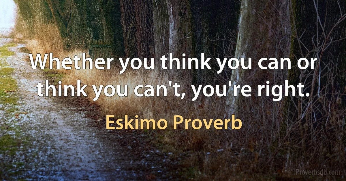 Whether you think you can or think you can't, you're right. (Eskimo Proverb)