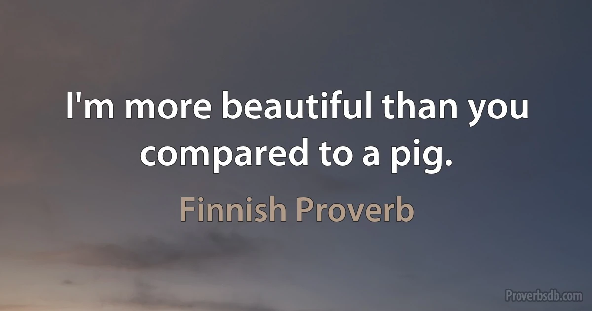 I'm more beautiful than you compared to a pig. (Finnish Proverb)