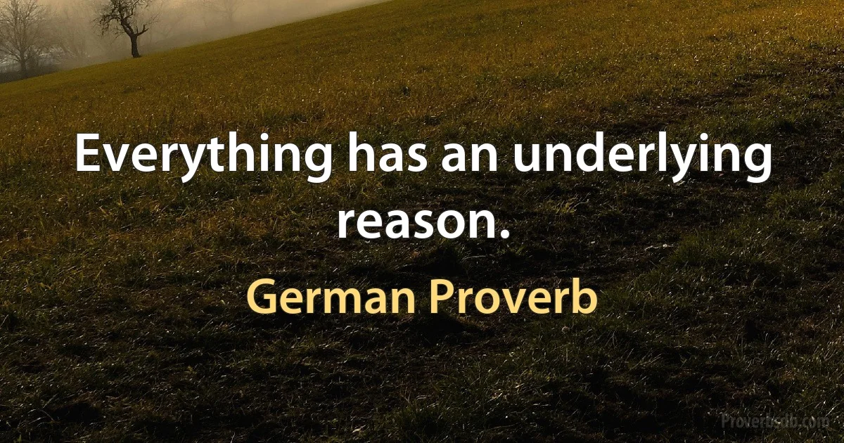 Everything has an underlying reason. (German Proverb)