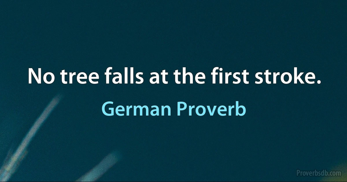 No tree falls at the first stroke. (German Proverb)