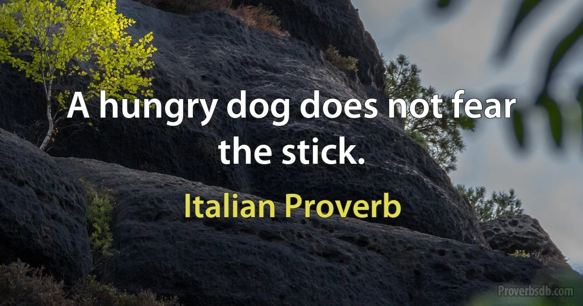 A hungry dog does not fear the stick. (Italian Proverb)