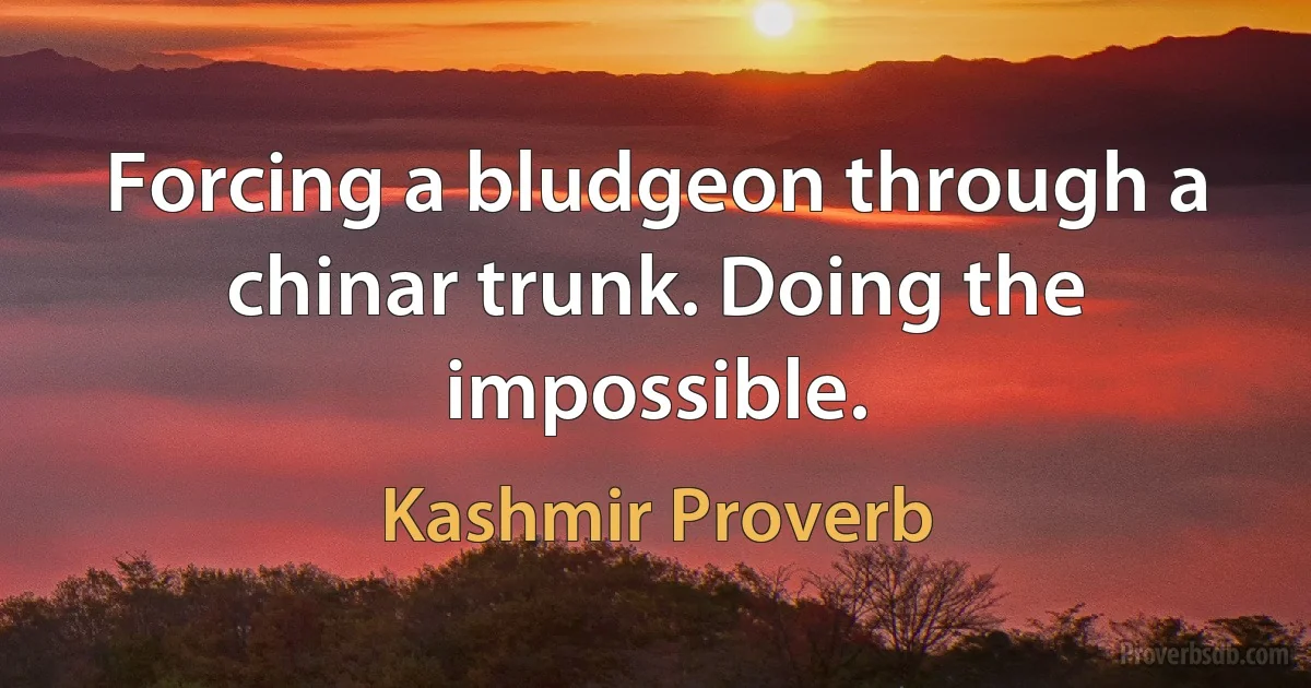 Forcing a bludgeon through a chinar trunk. Doing the impossible. (Kashmir Proverb)