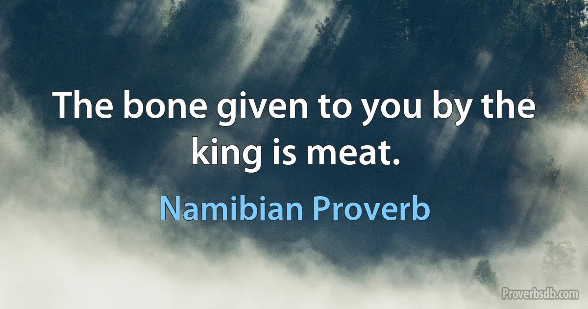 The bone given to you by the king is meat. (Namibian Proverb)