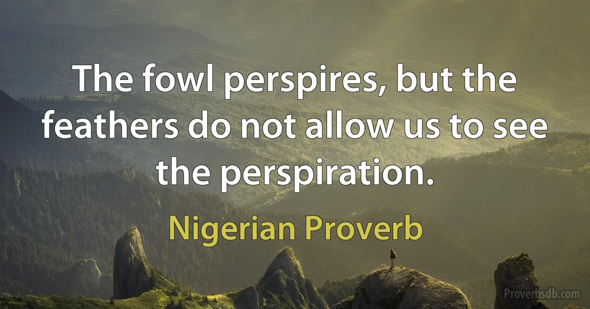 The fowl perspires, but the feathers do not allow us to see the perspiration. (Nigerian Proverb)