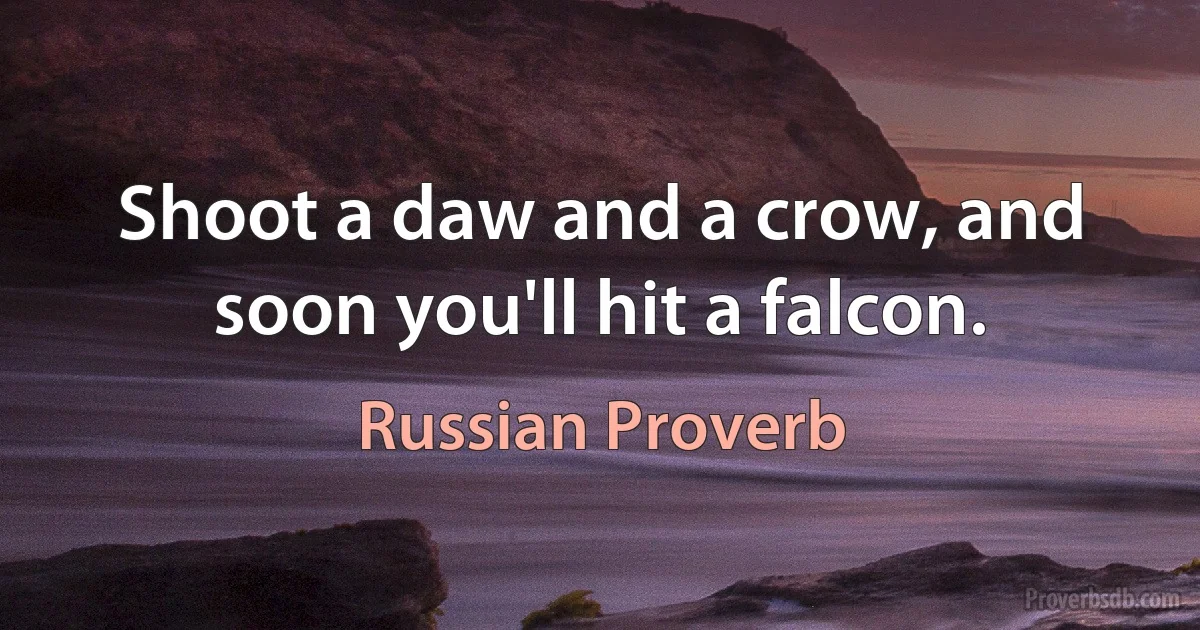 Shoot a daw and a crow, and soon you'll hit a falcon. (Russian Proverb)