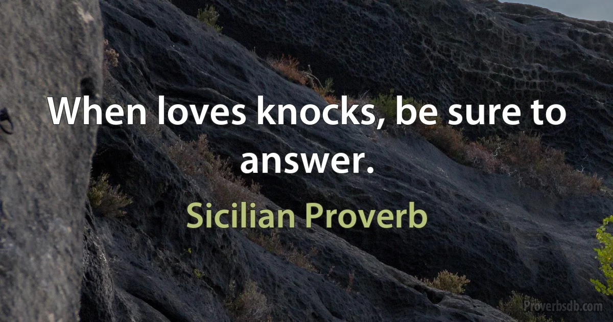 When loves knocks, be sure to answer. (Sicilian Proverb)