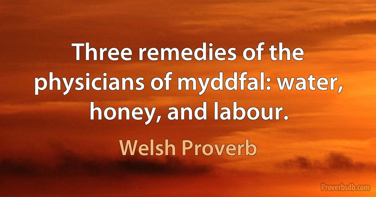 Three remedies of the physicians of myddfal: water, honey, and labour. (Welsh Proverb)