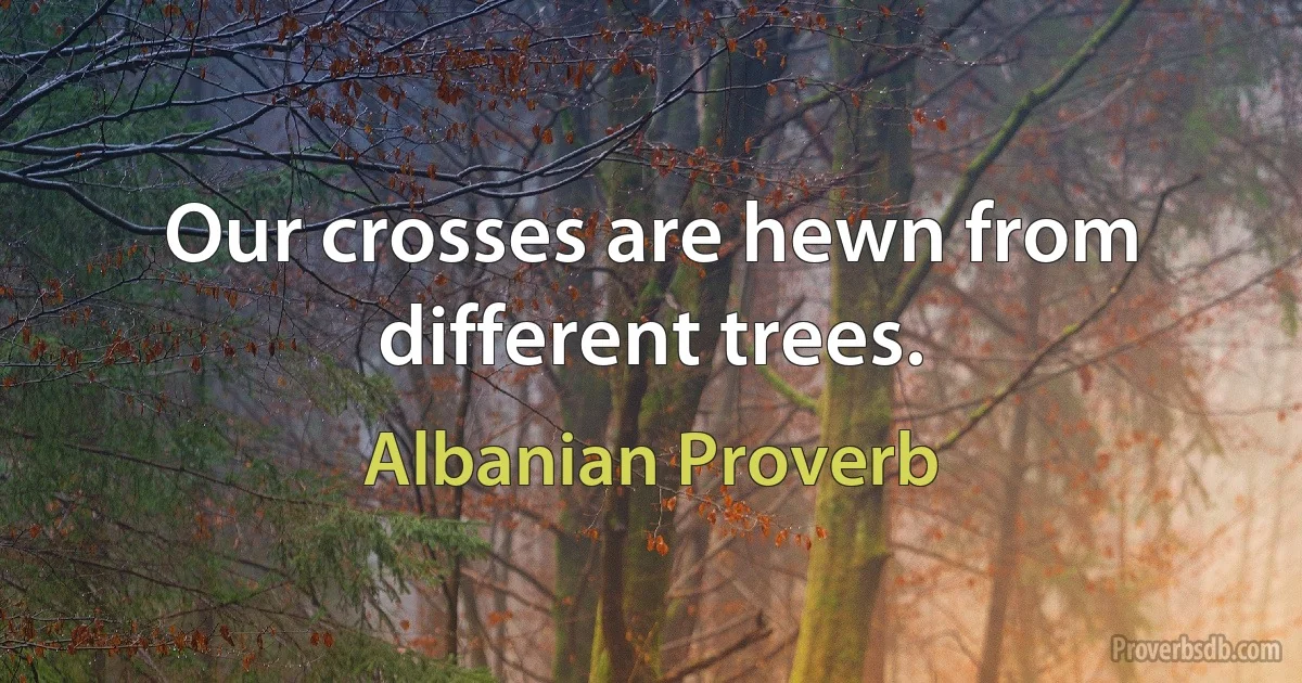 Our crosses are hewn from different trees. (Albanian Proverb)