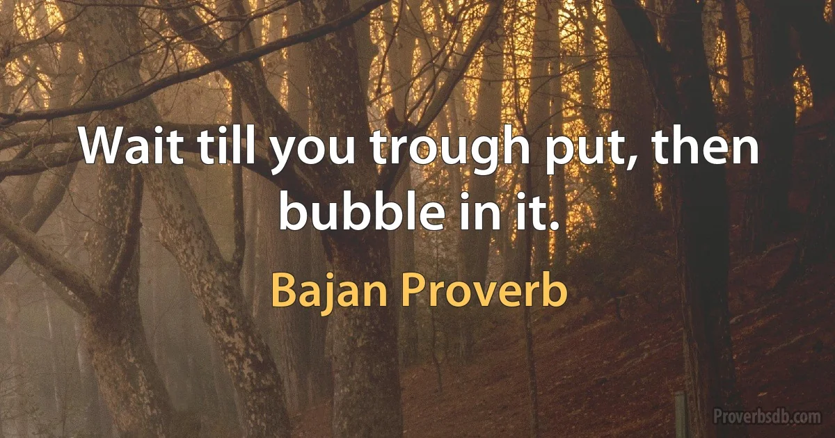 Wait till you trough put, then bubble in it. (Bajan Proverb)