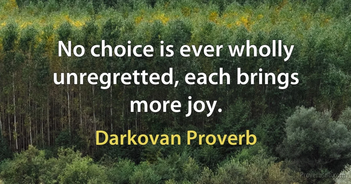 No choice is ever wholly unregretted, each brings more joy. (Darkovan Proverb)