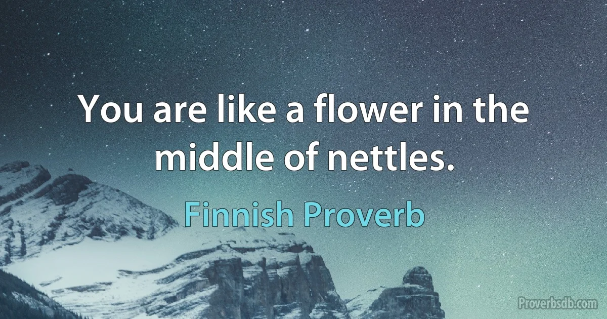 You are like a flower in the middle of nettles. (Finnish Proverb)