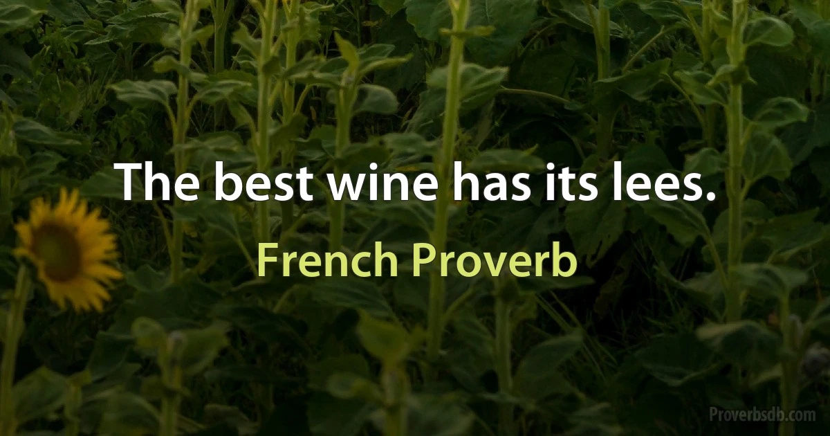 The best wine has its lees. (French Proverb)