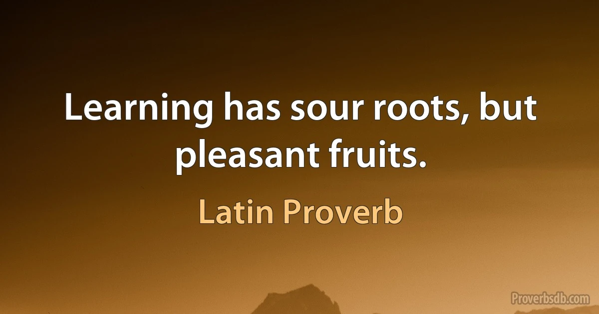 Learning has sour roots, but pleasant fruits. (Latin Proverb)