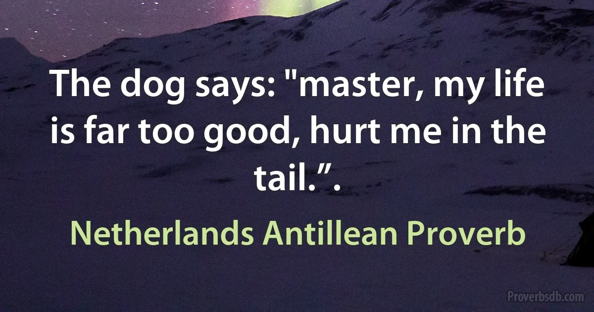 The dog says: "master, my life is far too good, hurt me in the tail.”. (Netherlands Antillean Proverb)