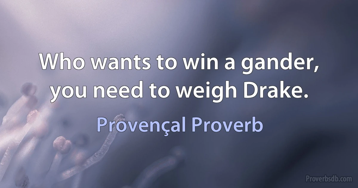 Who wants to win a gander, you need to weigh Drake. (Provençal Proverb)