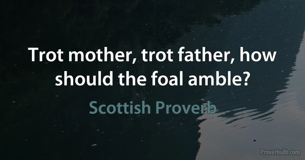 Trot mother, trot father, how should the foal amble? (Scottish Proverb)