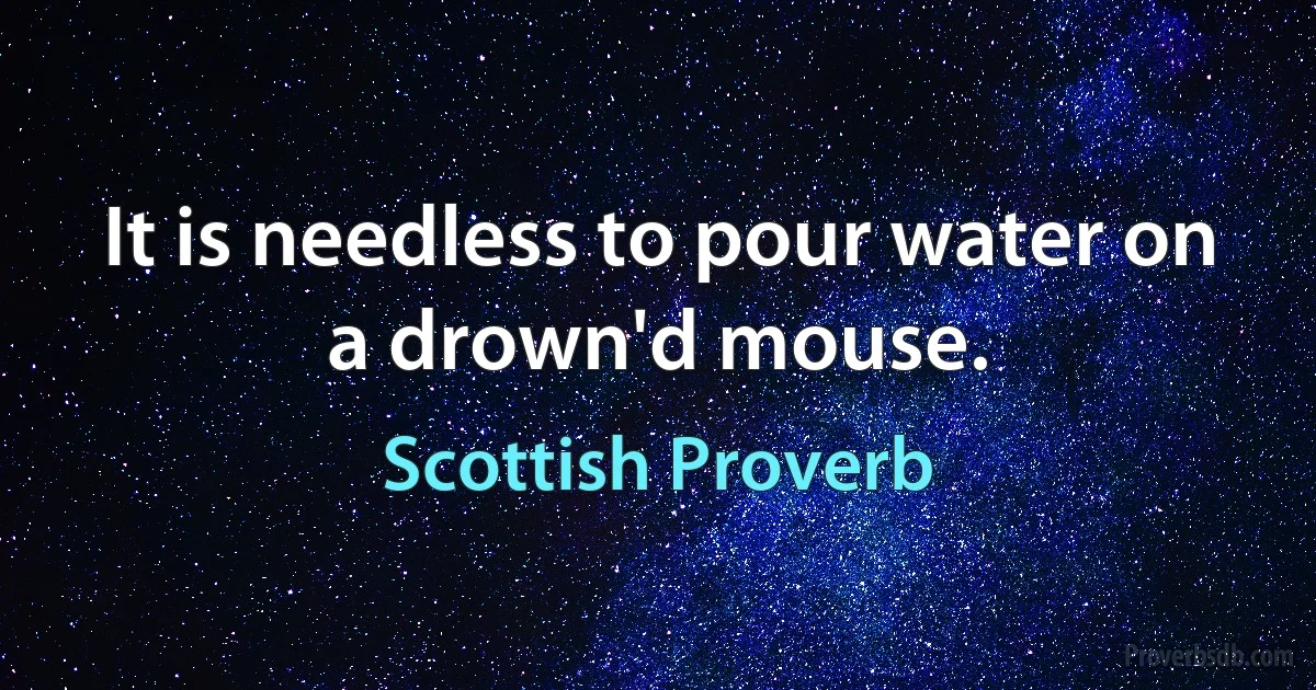 It is needless to pour water on a drown'd mouse. (Scottish Proverb)