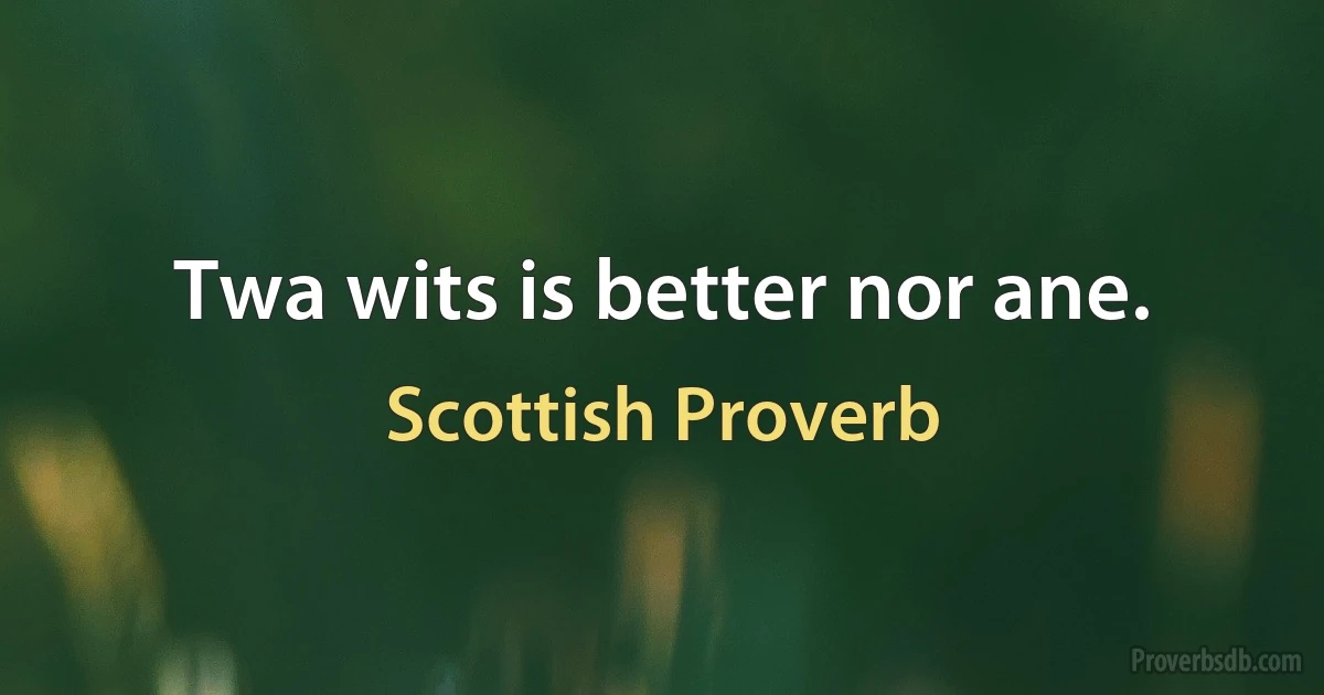 Twa wits is better nor ane. (Scottish Proverb)