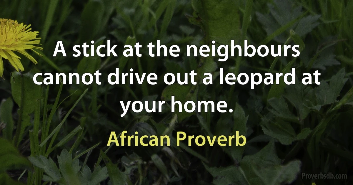 A stick at the neighbours cannot drive out a leopard at your home. (African Proverb)