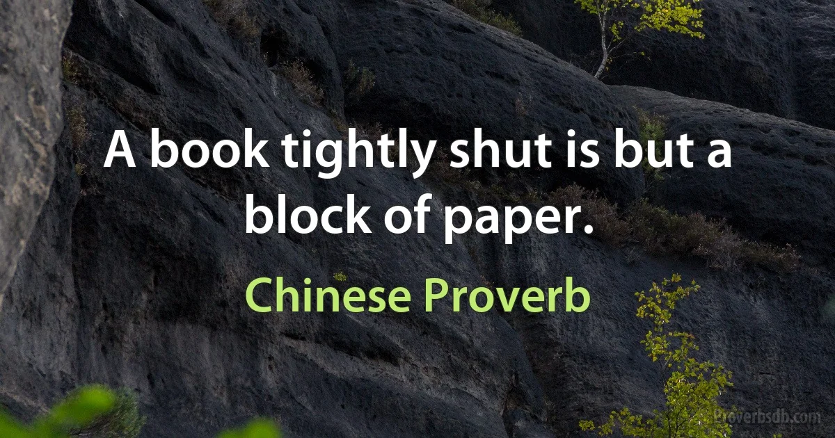 A book tightly shut is but a block of paper. (Chinese Proverb)