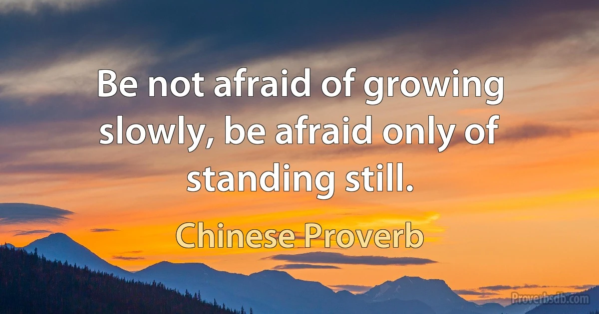 Be not afraid of growing slowly, be afraid only of standing still. (Chinese Proverb)