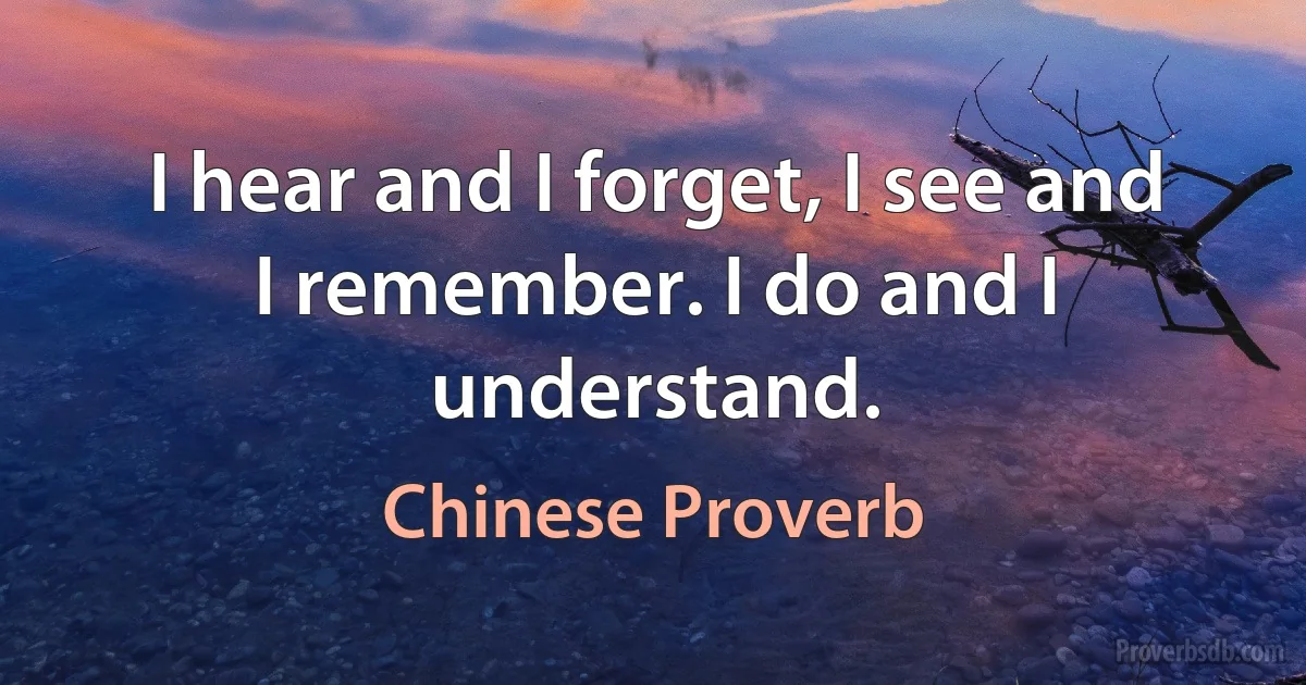 I hear and I forget, I see and I remember. I do and I understand. (Chinese Proverb)