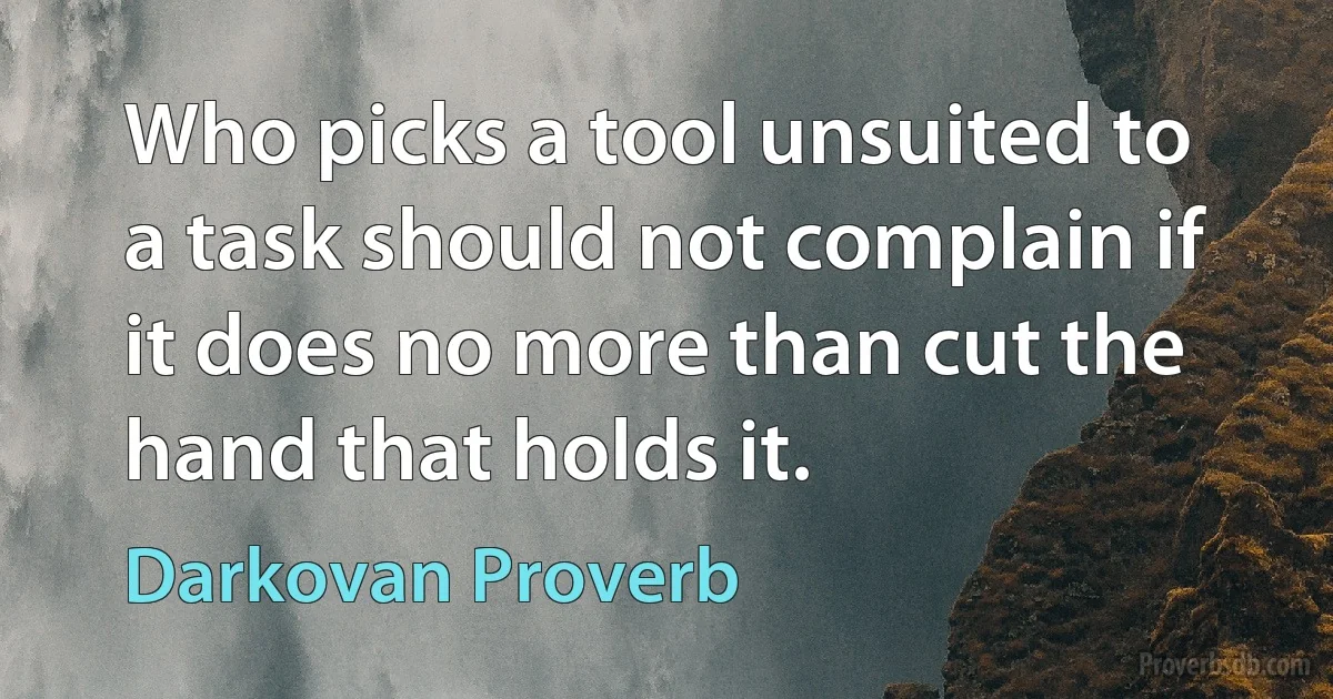 Who picks a tool unsuited to a task should not complain if it does no more than cut the hand that holds it. (Darkovan Proverb)