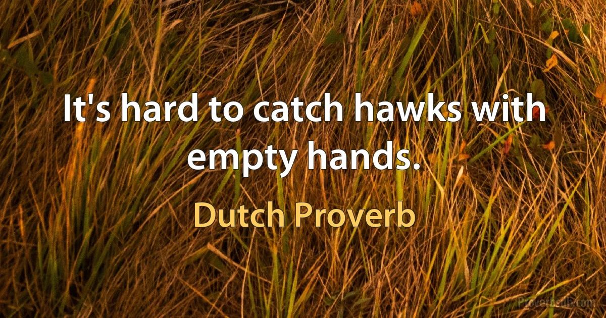 It's hard to catch hawks with empty hands. (Dutch Proverb)