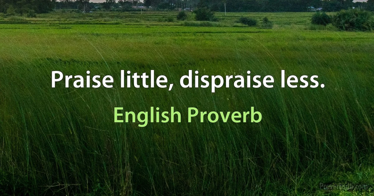 Praise little, dispraise less. (English Proverb)