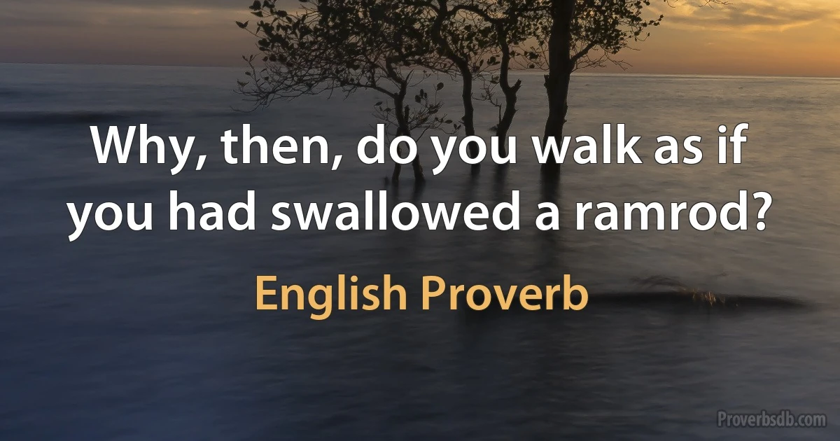 Why, then, do you walk as if you had swallowed a ramrod? (English Proverb)