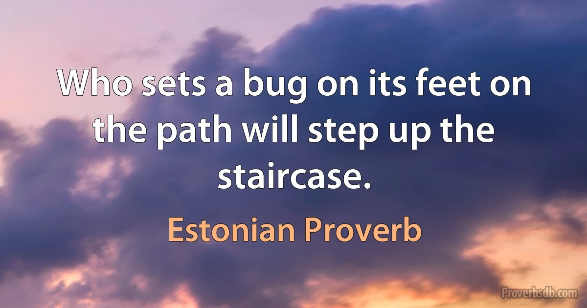 Who sets a bug on its feet on the path will step up the staircase. (Estonian Proverb)