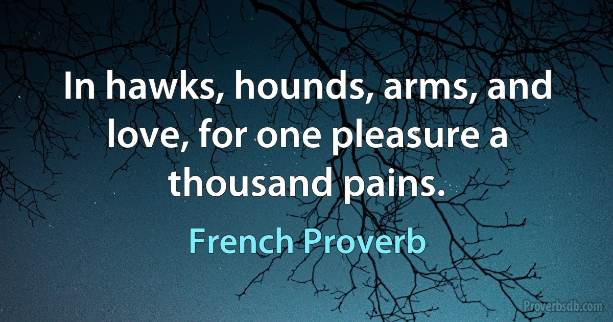 In hawks, hounds, arms, and love, for one pleasure a thousand pains. (French Proverb)