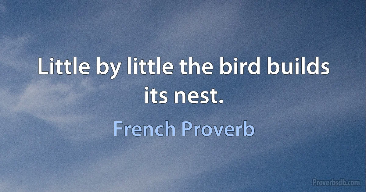 Little by little the bird builds its nest. (French Proverb)