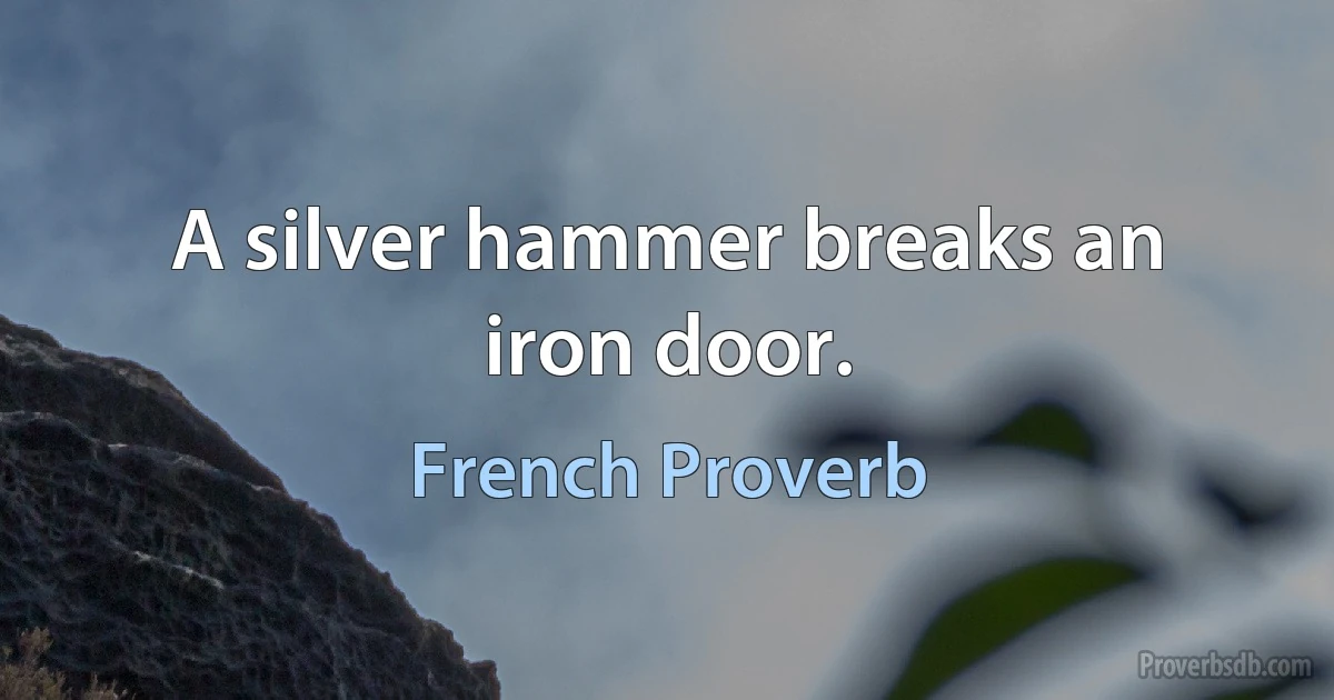 A silver hammer breaks an iron door. (French Proverb)