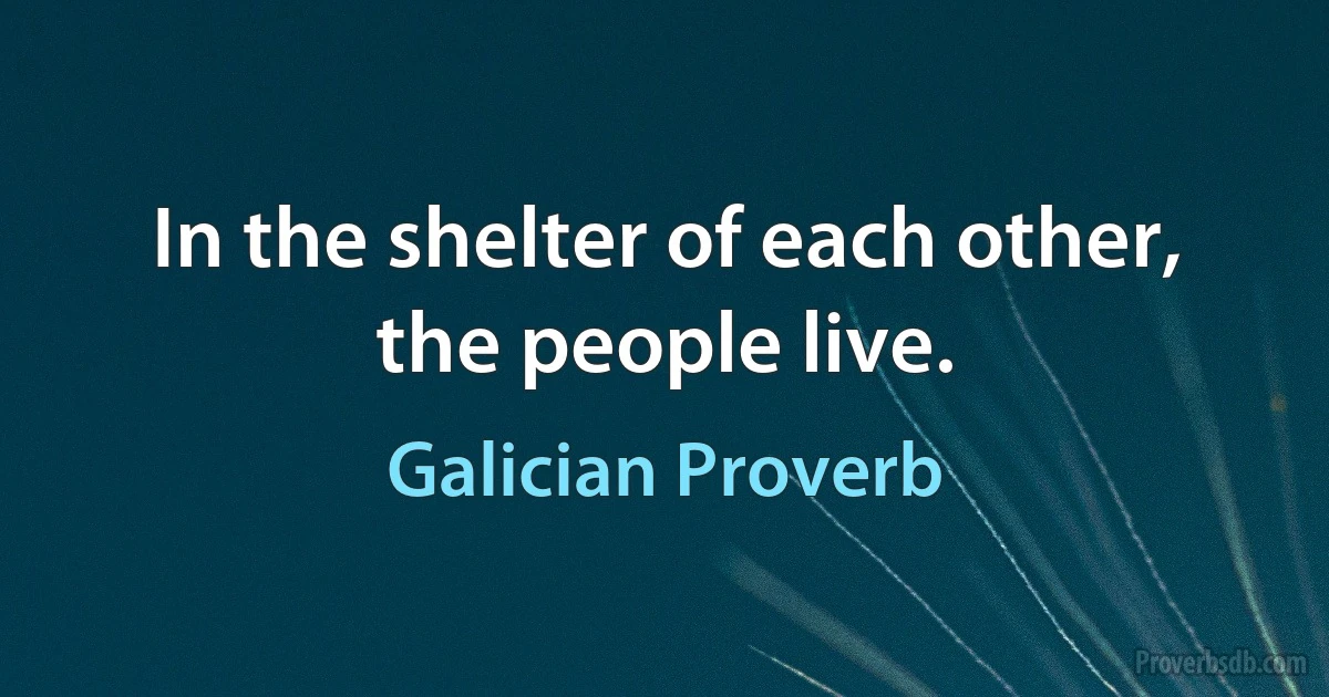 In the shelter of each other, the people live. (Galician Proverb)