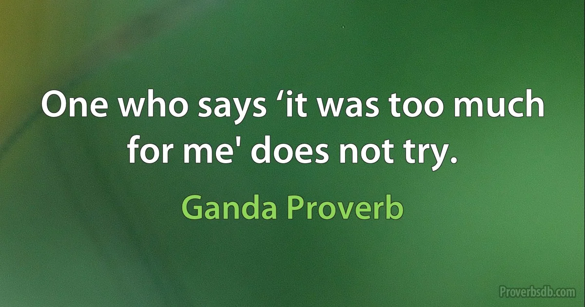 One who says ‘it was too much for me' does not try. (Ganda Proverb)