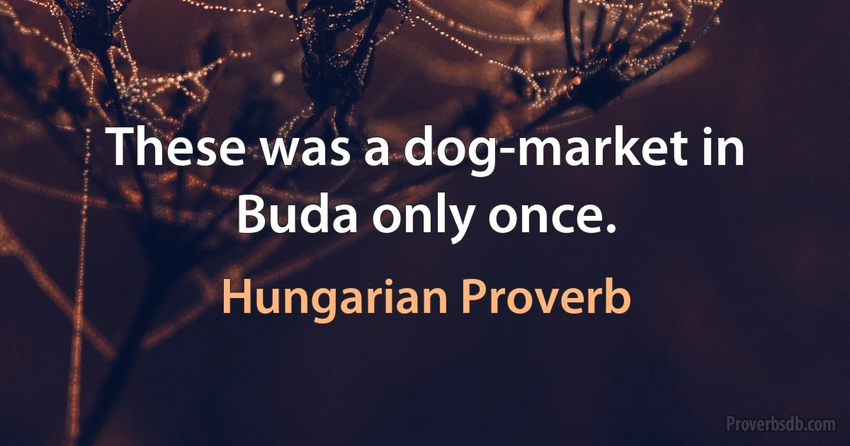 These was a dog-market in Buda only once. (Hungarian Proverb)