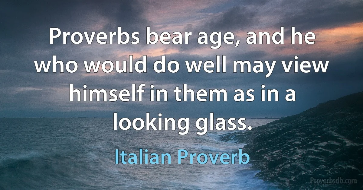 Proverbs bear age, and he who would do well may view himself in them as in a looking glass. (Italian Proverb)