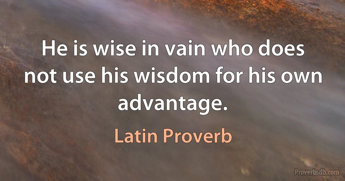 He is wise in vain who does not use his wisdom for his own advantage. (Latin Proverb)