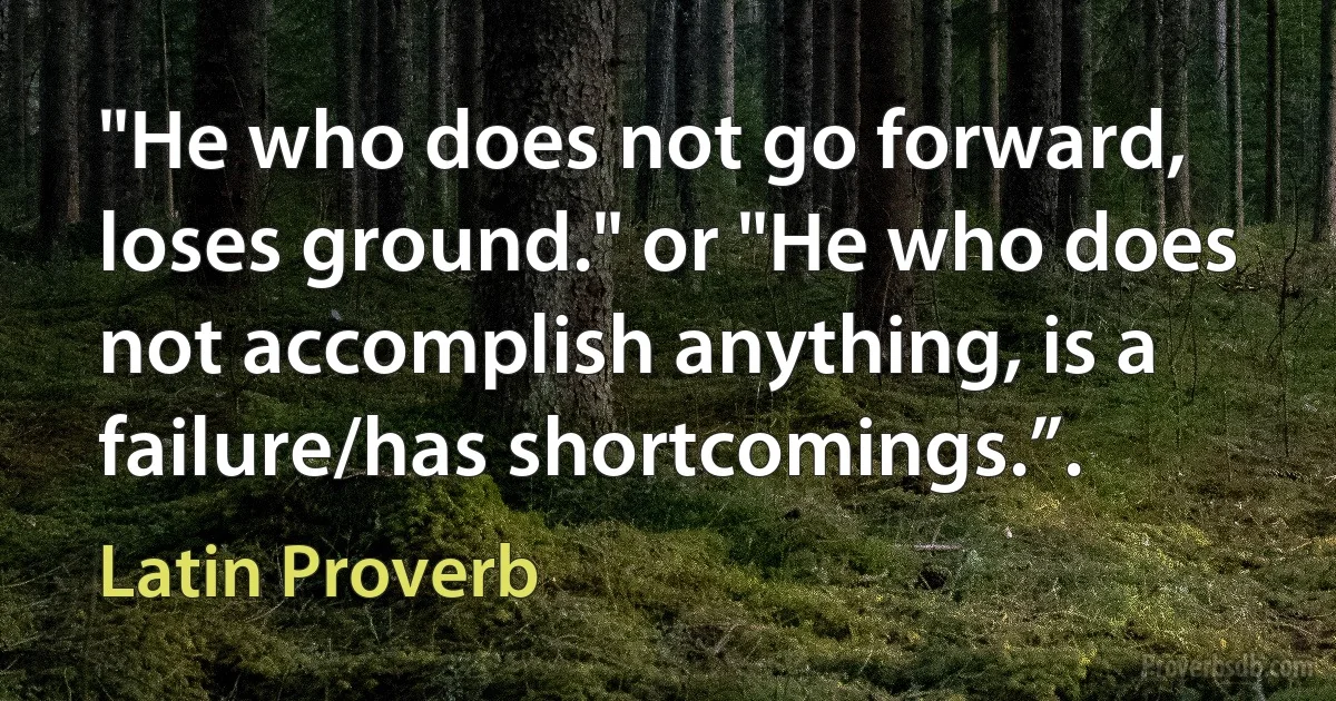 "He who does not go forward, loses ground." or "He who does not accomplish anything, is a failure/has shortcomings.”. (Latin Proverb)