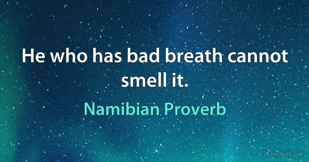 He who has bad breath cannot smell it. (Namibian Proverb)